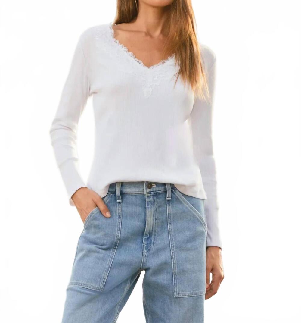 NEW DYLAN remi v-neck with lace trim top in white